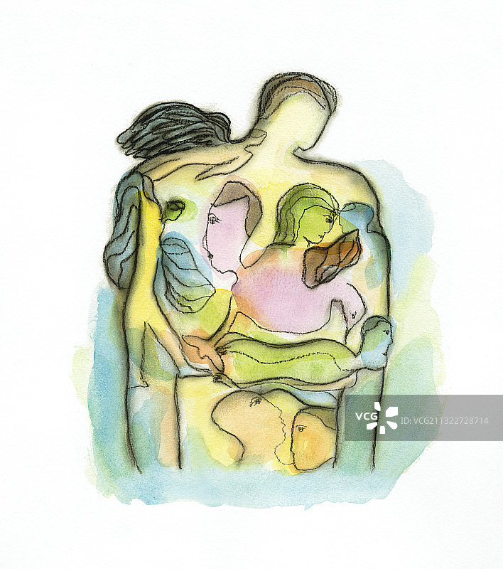 胸前绘有人物图案的男人插画图片素材