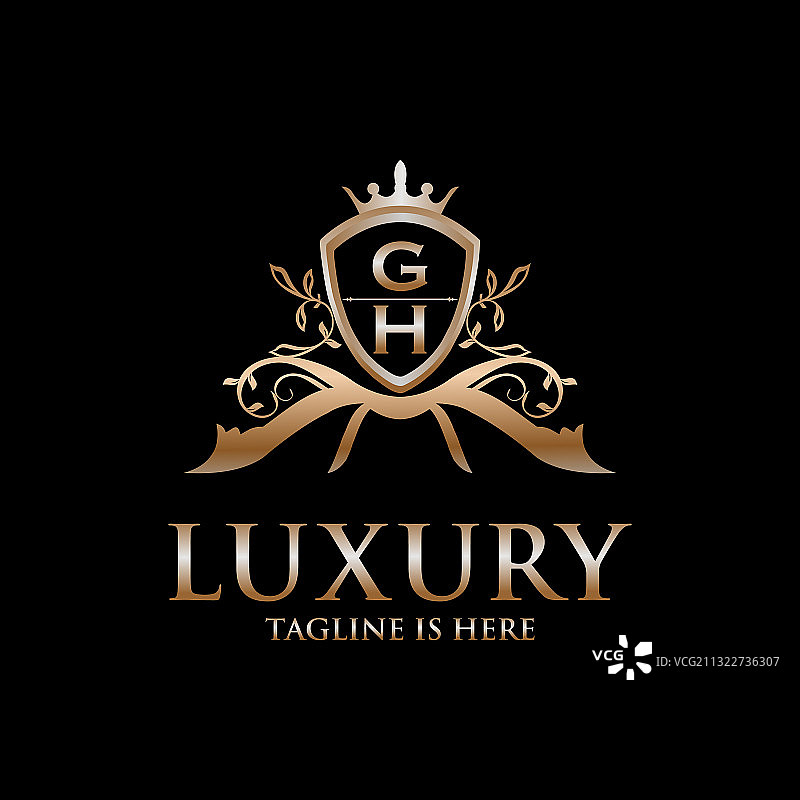 带有皇家奢华标志模板的GH字母首字母图片素材