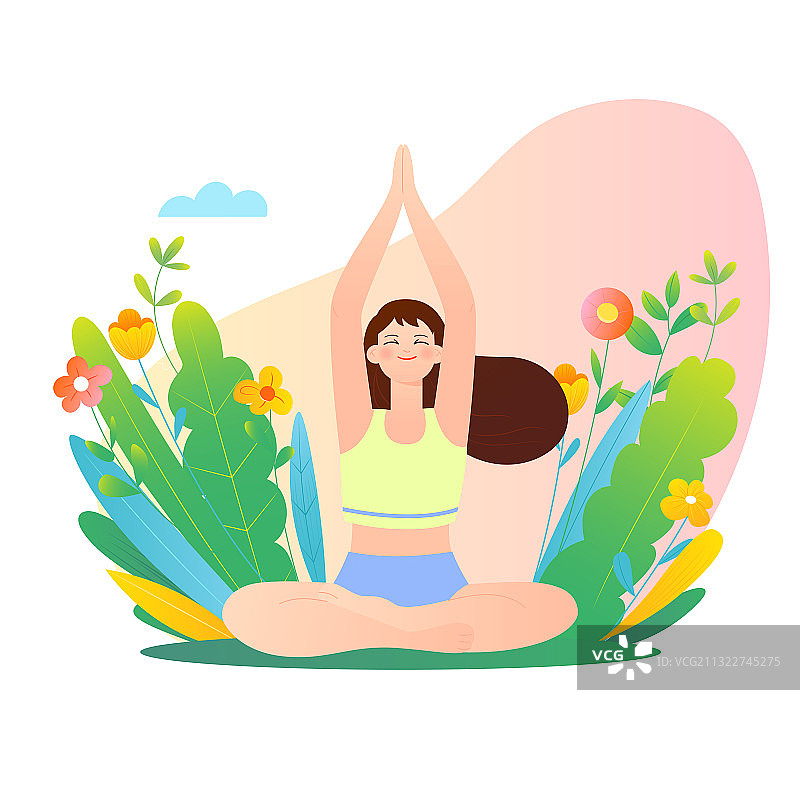 做瑜伽运动的健康女孩矢量插画元素图片素材