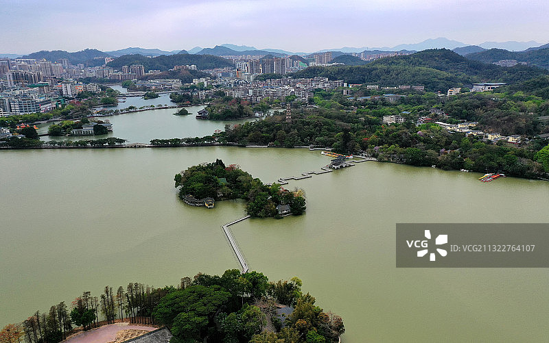 广东省惠州市惠城区惠州西湖风景区元妙古观航拍图片素材