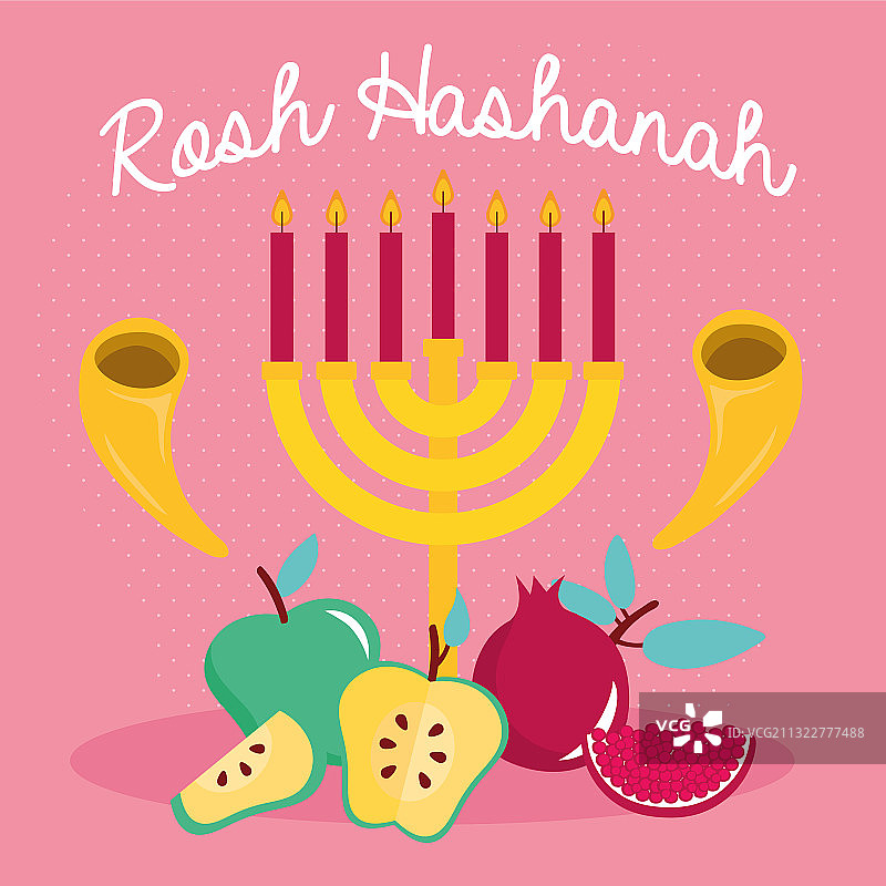 带有枝形吊灯的快乐犹太新年庆祝活动图片素材