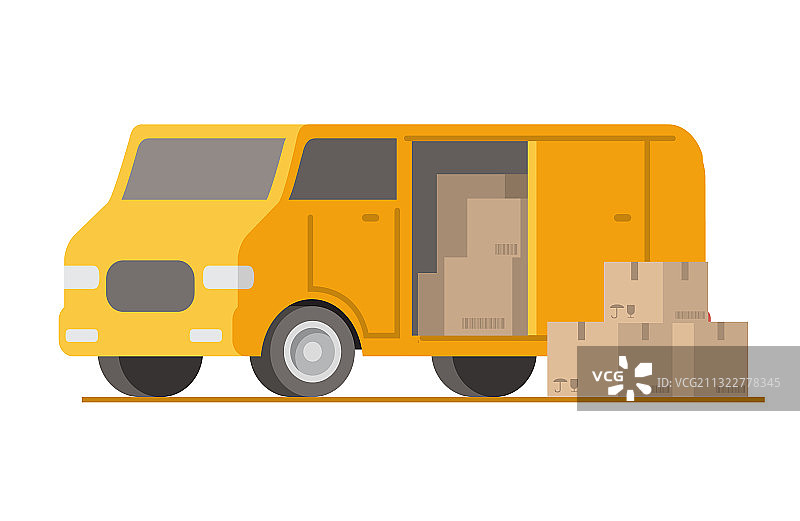 送货车和纸板箱运输图片素材