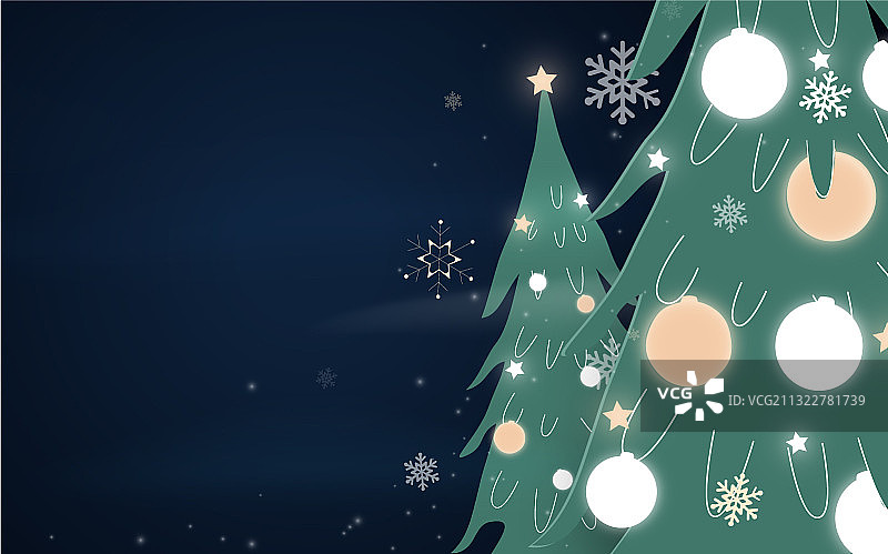 圣诞树雪花球灯光装饰图片素材