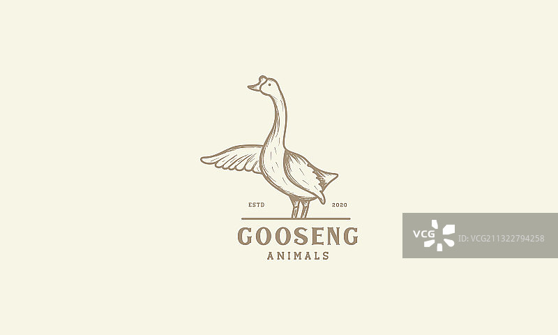鹅线条雕刻复古logo图标设计图片素材