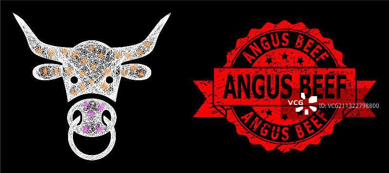 安格斯牛肉印章和网格图片素材