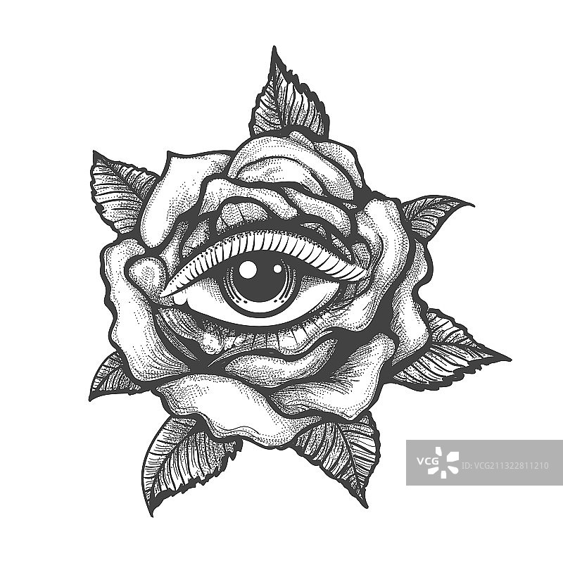 玫瑰花中的眼睛纹身图片素材