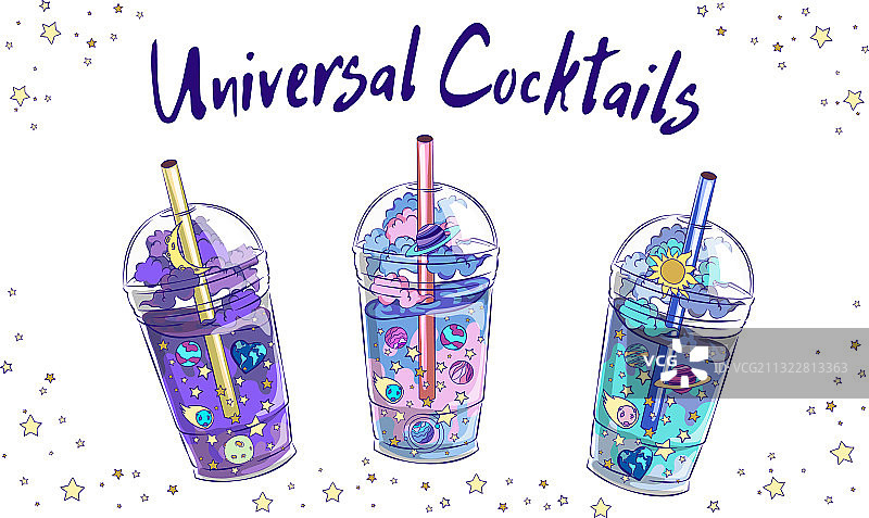 宇宙鸡尾酒与玻璃饮料图片素材