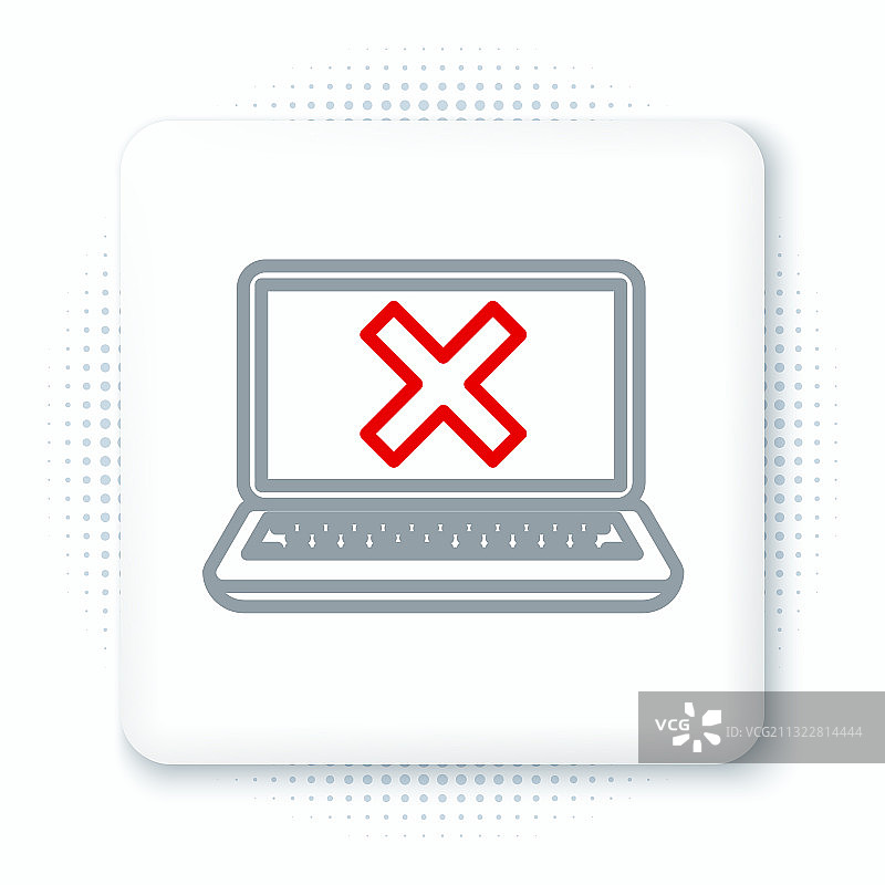 屏幕上带叉号标记的笔记本电脑线条图标图片素材