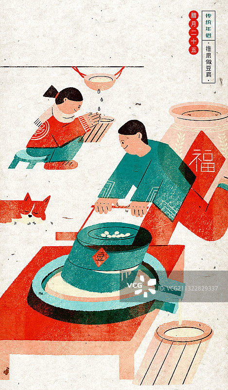 传统年俗-腊月二十五磨豆腐（竖）图片素材