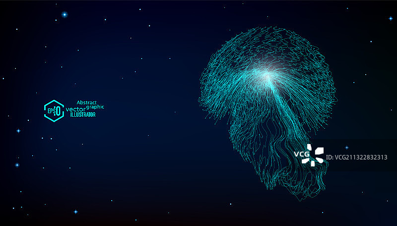 发光的数字化海洋生物水母，抽象矢量科技背景图片素材