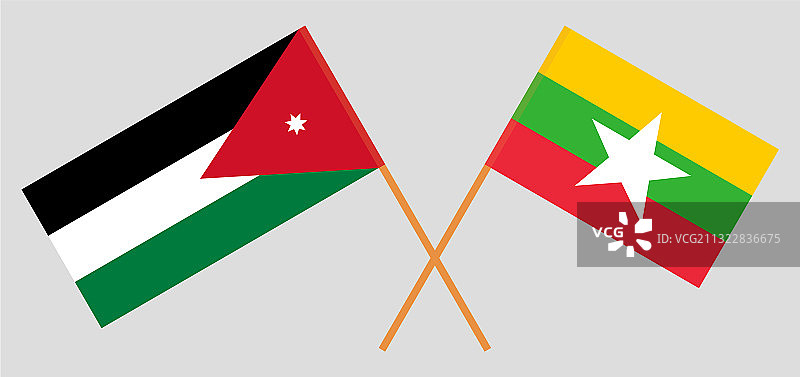 约旦和缅甸交叉旗帜图片素材
