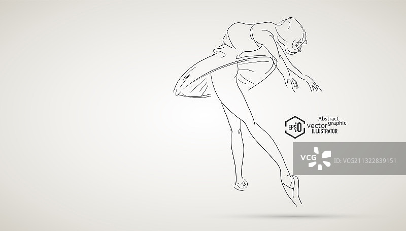 线条手绘跳芭蕾舞旋转跳起的漂亮女人，抽象矢量设计元素图片素材