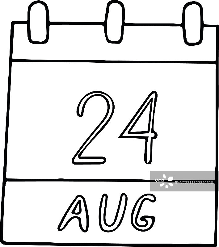 手绘涂鸦风格8月24日日历图片素材