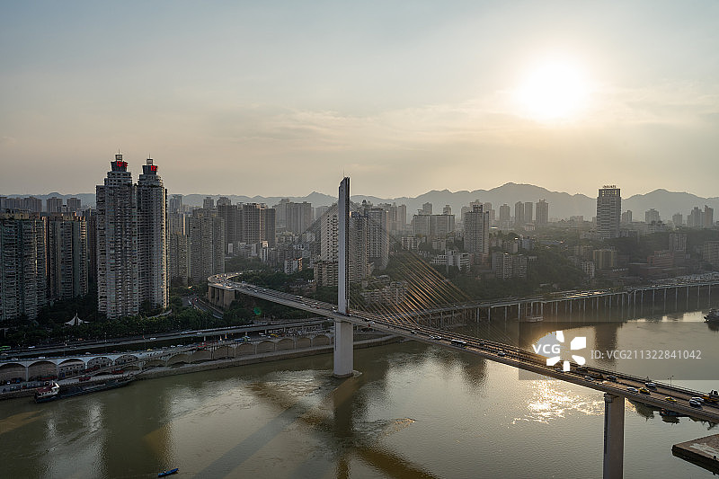 重庆 沙坪坝区  石门大桥 日落图片素材