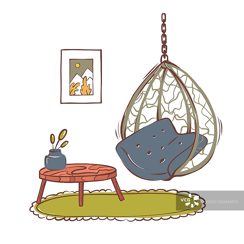 手绘室内吊床图片素材