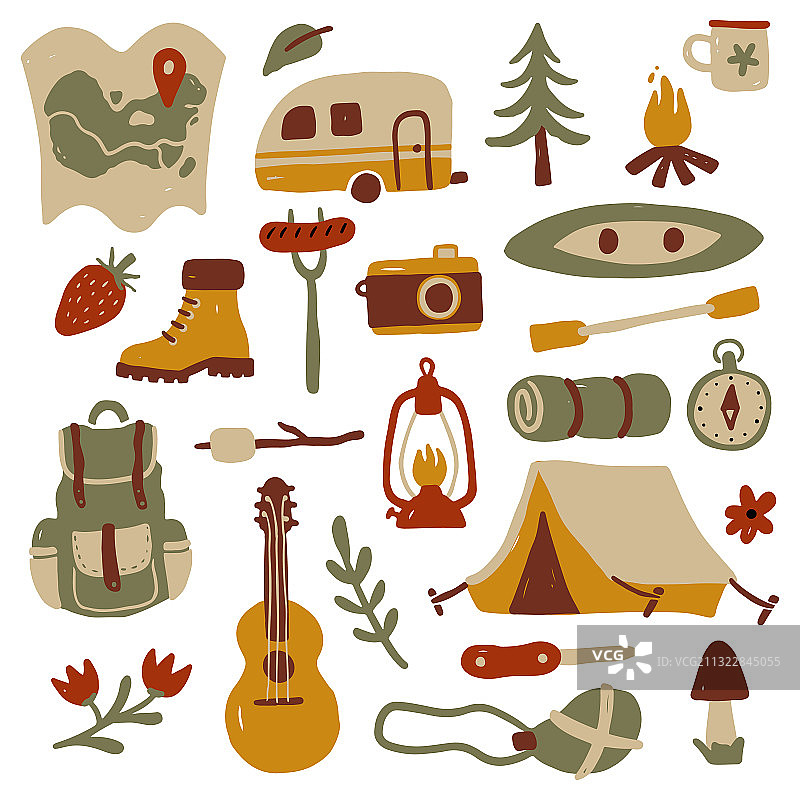 手绘露营装备合集图片素材