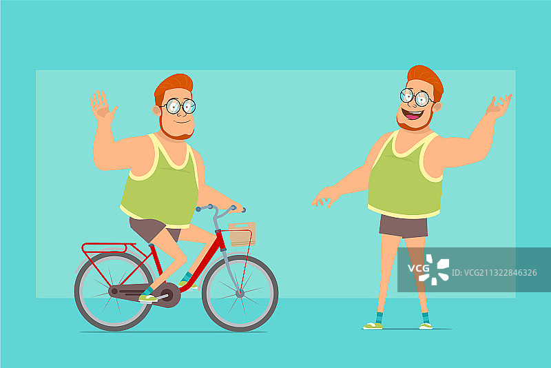 卡通扁平滑稽的胖男孩角色集图片素材