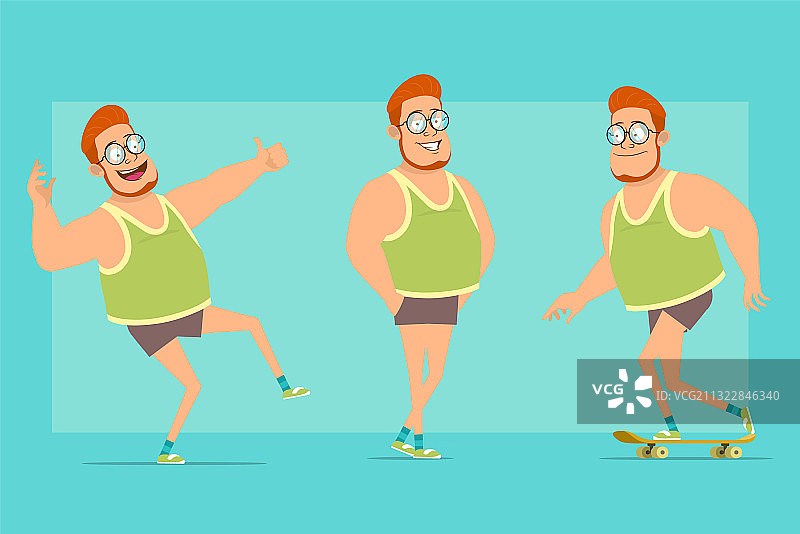 卡通扁平滑稽的胖男孩角色集图片素材