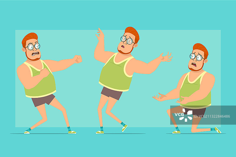 卡通扁平滑稽的胖男孩角色集图片素材