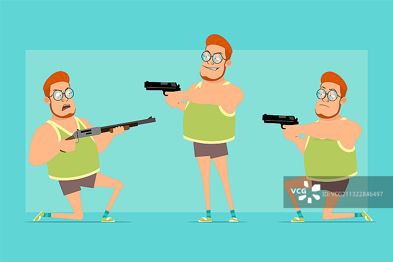 卡通扁平滑稽的胖男孩角色集图片素材