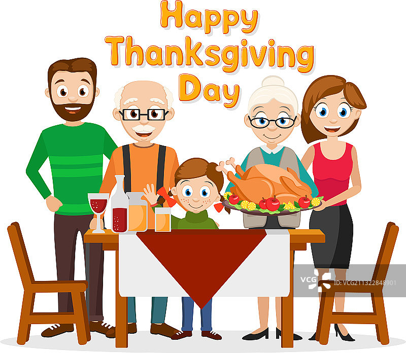 餐桌旁烤火鸡的家庭图片素材