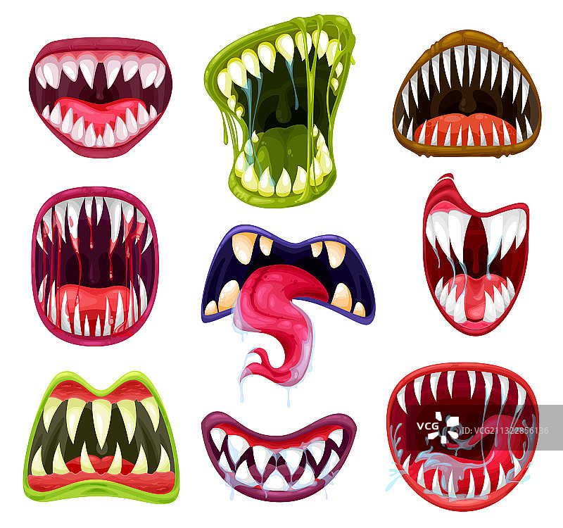 万圣节怪物嘴巴牙齿舌头组合图片素材