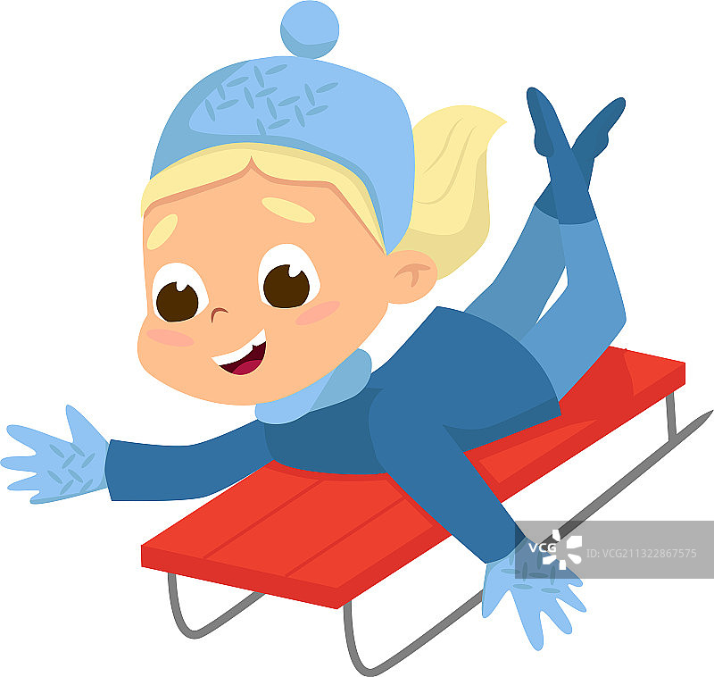 可爱的女孩滑雪下山图片素材