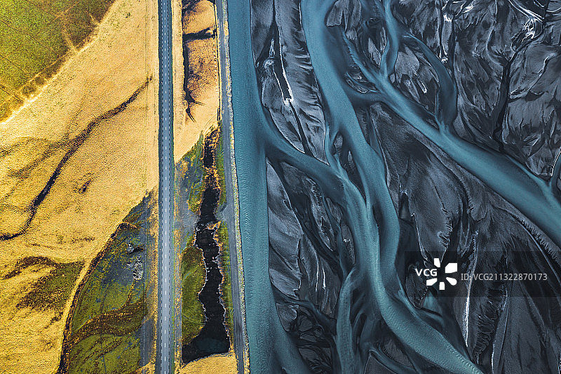 冰岛航拍河流水系图片素材