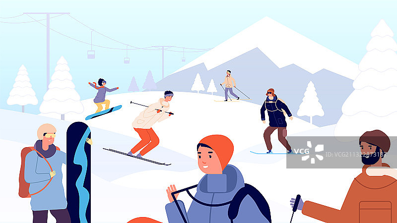 滑雪度假村冬季滑雪者图片素材