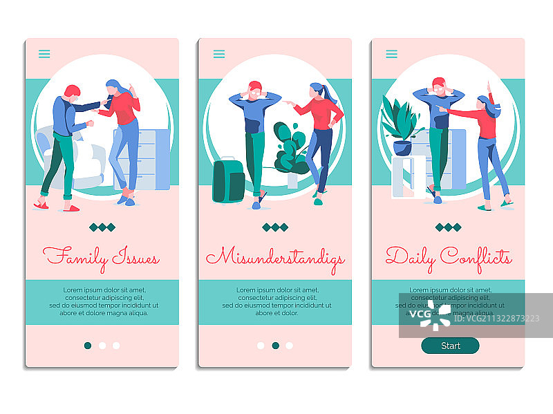 家庭冲突移动应用引导页图片素材