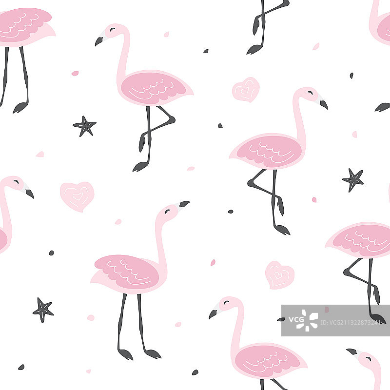 可爱火烈鸟的儿童无缝图案图片素材