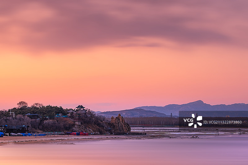 北戴河鹰角亭夕照图片素材