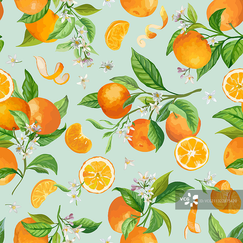 水彩橘子花卉图案图片素材