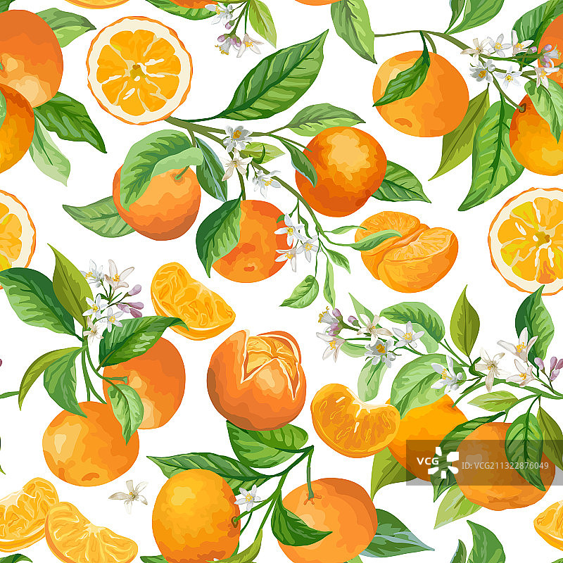 柑橘花卉背景无缝水果图片素材