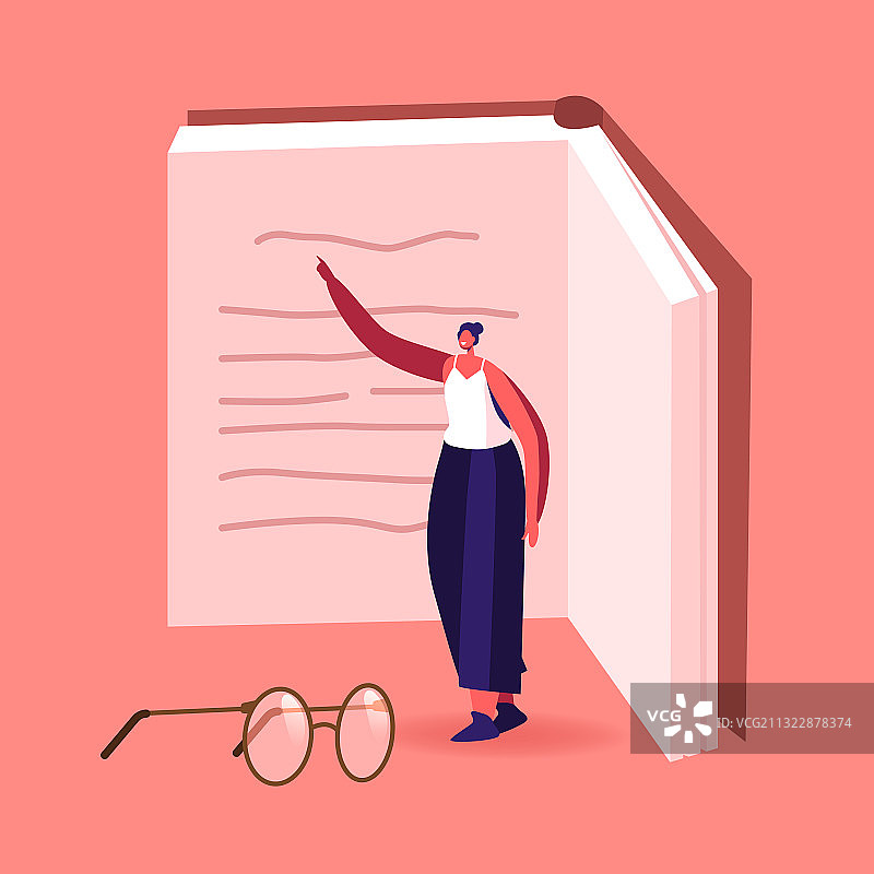 在巨大教科书旁边的迷你女性角色图片素材