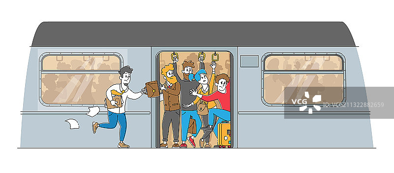 男人奔跑在拥挤的地铁站台图片素材