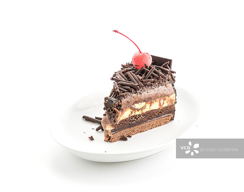 白色背景盘中蛋糕特写图片素材