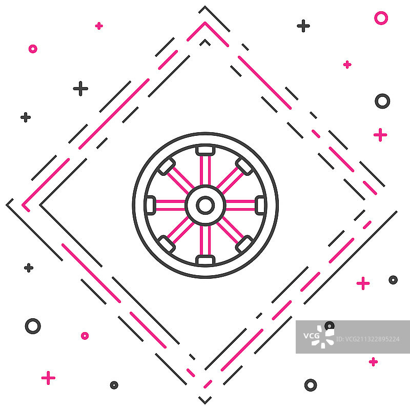 白色背景上的旧木轮线条图标图片素材