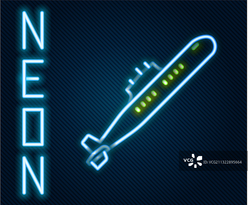 霓虹线条潜艇图标，黑色背景图片素材