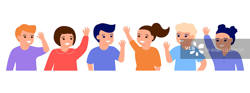 快乐的孩子挥手问好，微笑图片素材