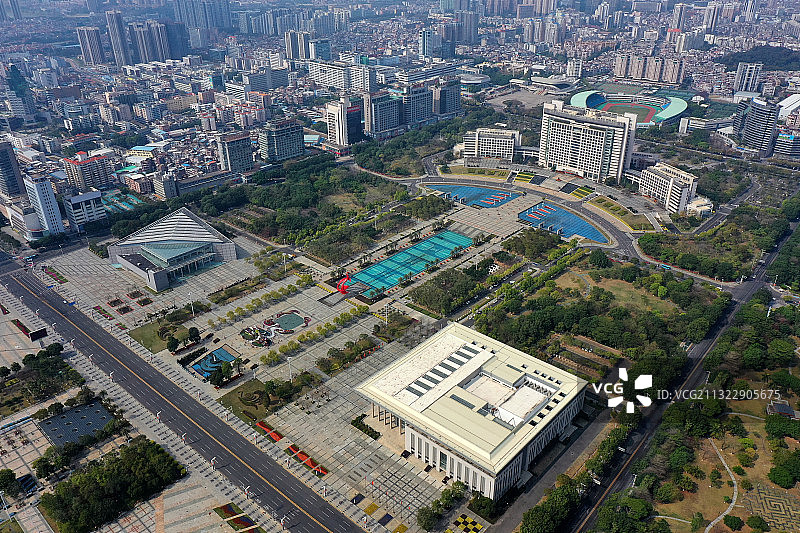 广东省东莞市人民政府中心广场和体育场航拍图片素材