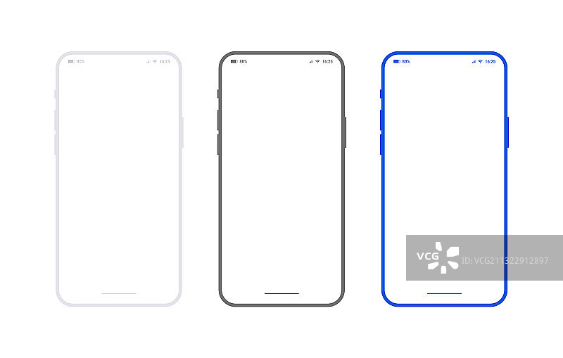 扁平智能手机模型样机（白、黑、蓝）图片素材