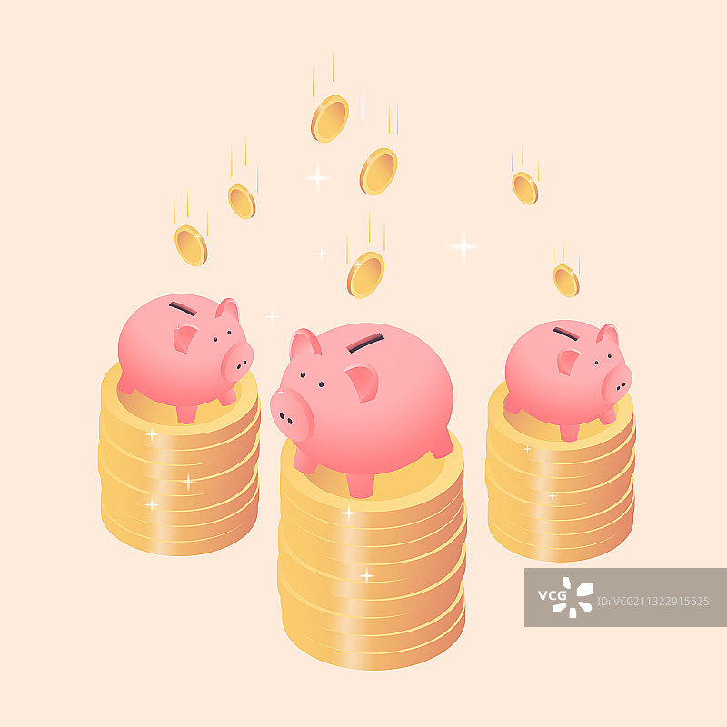 硬币上的三个小猪储蓄罐图片素材