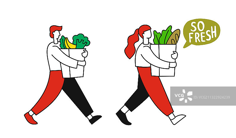 女孩和男人携带包装食品图片素材