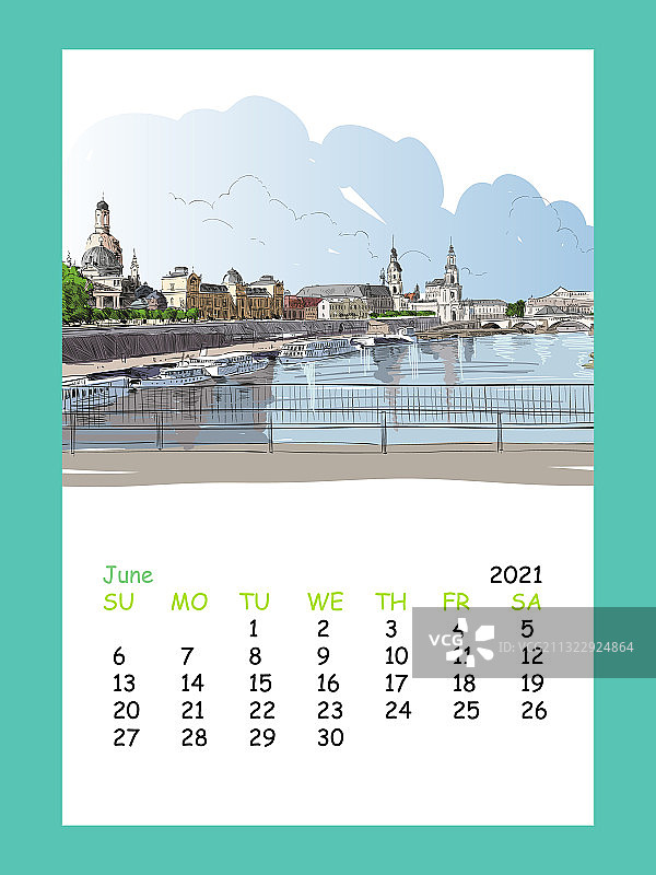 2021年6月德累斯顿日历表图片素材