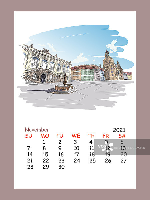 2021年11月日历表德累斯顿图片素材