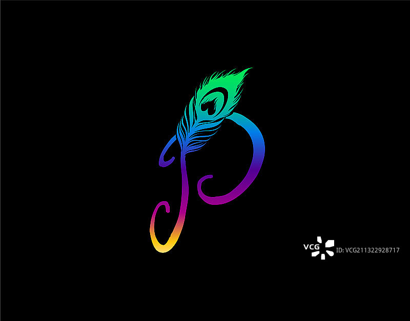 用异国情调的孔雀装饰的独特字母P图片素材