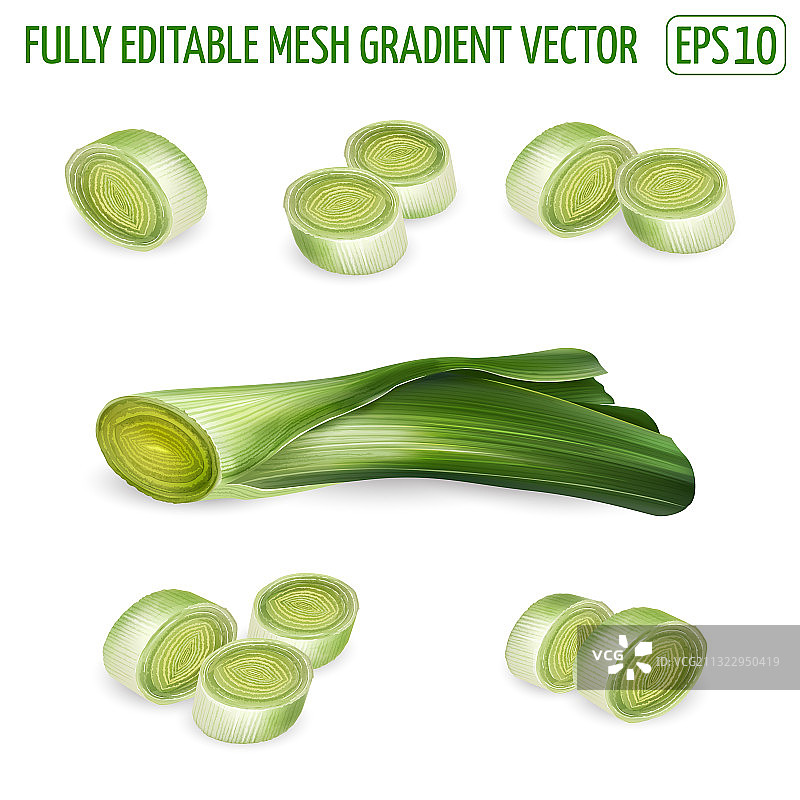 白色背景上的韭葱切片图片素材