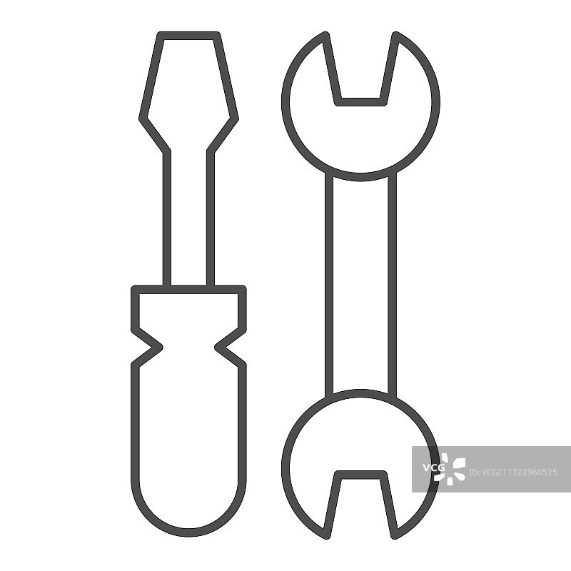 扳手和螺丝刀细线房屋图标图片素材