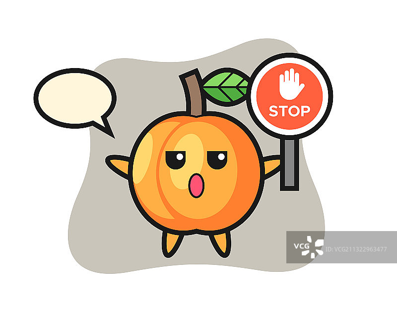 拿着停止标志的杏子卡通形象图片素材
